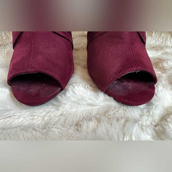 Charming Charlie Burgundy Open-Toe Booties - Picture 5 of 14